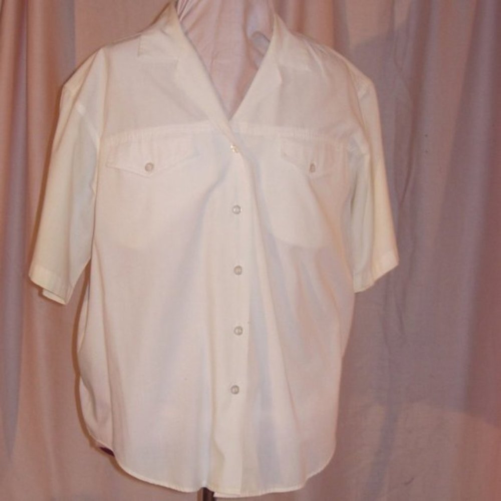 Ratio Cream Ivory Button Front Camp Shirt Blouse Size 10 Vintage